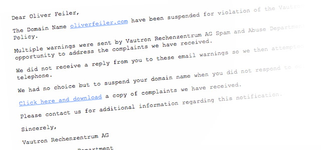 Trojaner-Mail: „Domain have been suspended“